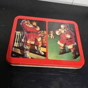 Vintage Card New In Plastic 1993 Coca-Cola Playing Cards Tin Set Christmas Santa